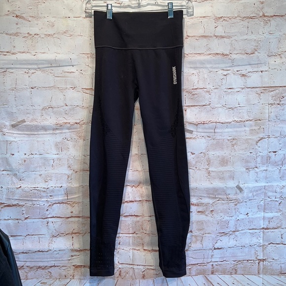 Gymshark energy seamless leggings Black perforated Small tights logo spellout - Picture 1 of 10